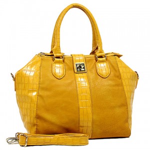 Croc Embossed Satchel Bags w/ Detachable Shoulder Strap - Yellow - BG-S0075YL